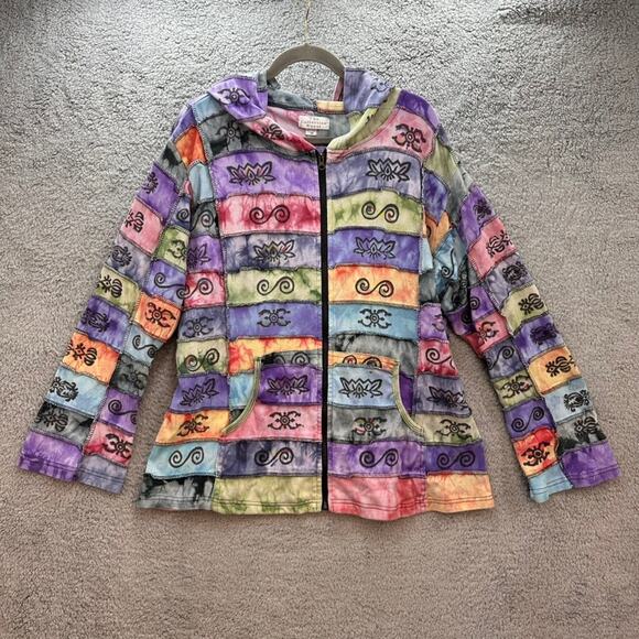 The Collection Royal 3X Women's Patchwork Hooded Full Zip Sweater Art to Wear - Picture 1 of 12